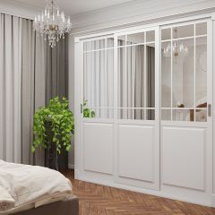 Шкаф-купе 2150 серии NEW CLASSIC K5+K5+K5+B22+PL3 (по 2 ящика лев/прав+1 штанга+1полка) профиль «Капучино» в Магнитогорске - magnitogorsk.mebel24.online | фото