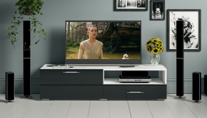 Тумба под ТВ Ларго 1,4, цвет корпус белый/фасады МДФ чёрный глянец, ШхГхВ 140х46х35 см., НЕ универсальная сборка в Магнитогорске - magnitogorsk.mebel24.online | фото 12